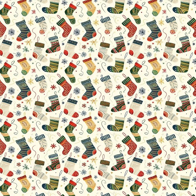 Ambesonne Christmas Duvet Cover Set, Whimsical Colorful Xmas Stockings Falling Snowflakes Illustration, Decorative 2 Piece Bedding Set with 1 Pillow Sham, Twin Size, Dark Coral Teal Blue Grey - Image 2