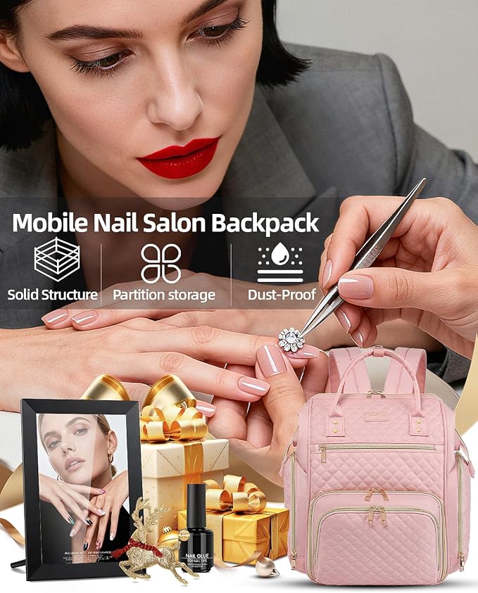 Large Nail Polish Organizer Bag Backpack Holds 70+ Bottles(15ml/0.5 fl.oz) UV Nail Lamp,Nail Organizers and Storage with 2 Removable Pouches Fits Nail Tool,Gift for Manicurist,Pink - Image 7