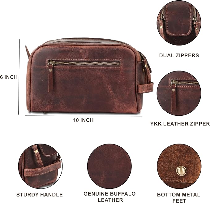 KomalC Travel Toiletry Bag – Premium Leather Dopp Kit for Men & Women with Water-Resistant Lining & Spacious Zippered Organizer - Image 9