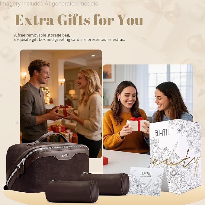 BOYATU Genuine Leather Travel Makeup Bag: Large Capacity 3 Pcs Set Cosmetic Bags for Women - Designer Waterproof Hand-made for Toiletry Organizer - Travel Essentials for Elegance (08Suede-Coffee) - Image 6
