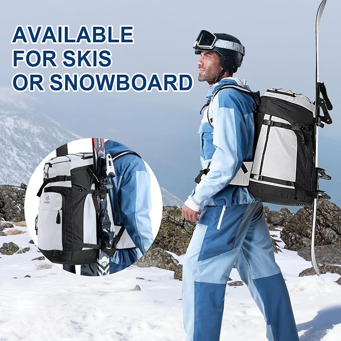 Ski Boot Bag, 55L/70L Waterproof Ski and Snowboard Boots Travel Backpack for Skis, Snowboard, Ski Helmet, Goggles, Gloves & Accessories - Image 8