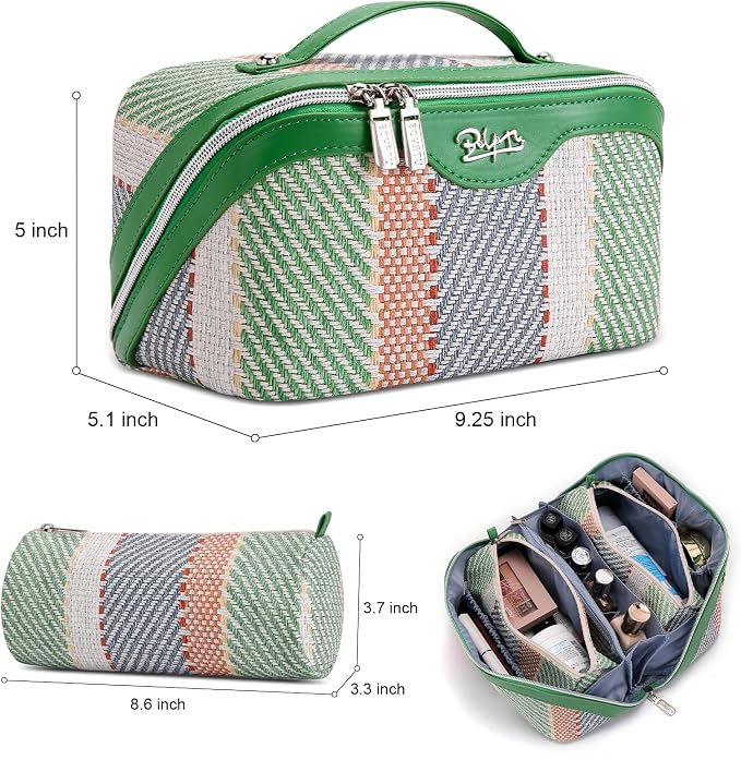 BOYATU Travel Makeup Bag Cosmetic Bag for Women: 3 Pcs Set Make up Bag with Compartments - Waterproof Vegan Leather Toiletry Bags with Handle - Makeup Organizer for Travel Essentials(C-2-Green) - Image 8