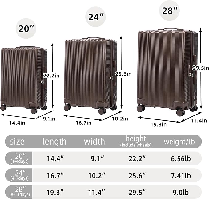 Hardside Luggage Sets, Lightweight Stripes Suitcase with Spinner Wheels, Brwon-205 - Image 8