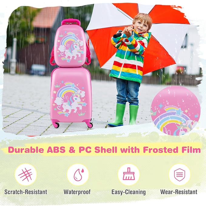HONEY JOY Kids Luggage, 12" Toddler Backpack & 16" Travel Suitcase with Wheels, Lightweight Toddler Girls Suitcase, Durable ABS Hardshell, 2Pcs Carry On Luggage Set for Boys Girls(Rainbow) - Image 8