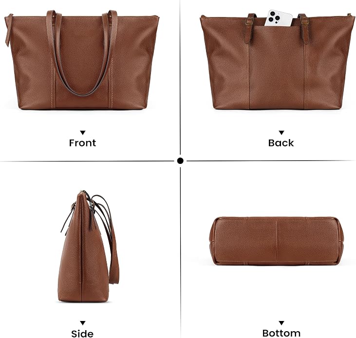 befen Vintage Genuine Leather Work Tote Bag for Women Large Tote Bag with Zipper Leather Purse and Handbags with Compartment - Image 8
