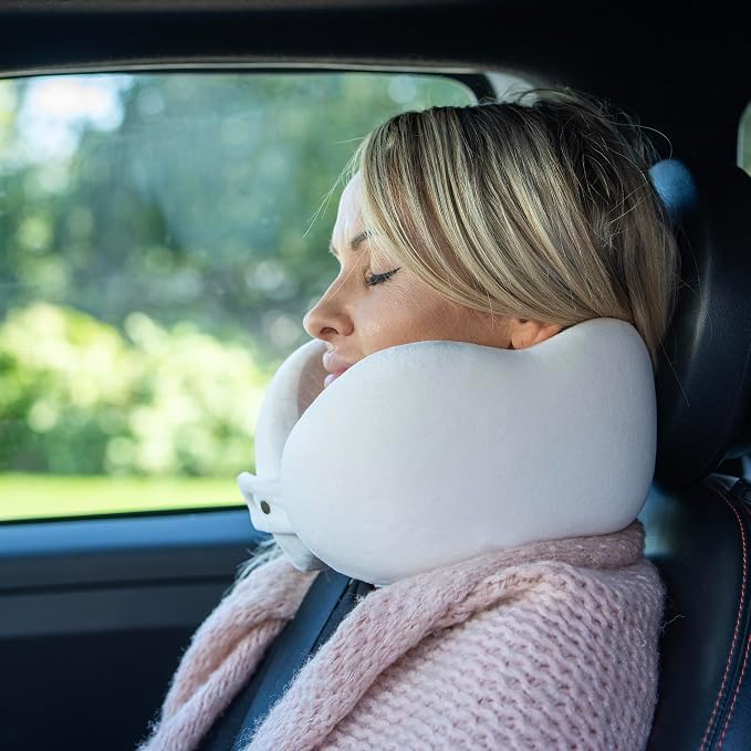 Women's Small Fitted Neck Pillow for Traveling, Memory Foam Travel Pillow, Travel Neck Pillows for Airplanes, Travel Essentials for Flying, Plane Pillow in Taupe and White - Image 8