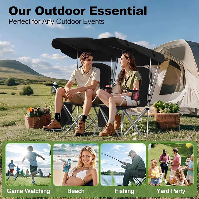 VTOY Portable Camping Chair with Canopy - Folding Chair with Canopy, Durable 600D Oxford Canopy Chair for Camping, Beach, Picnics, Fishing & Sports - Image 9