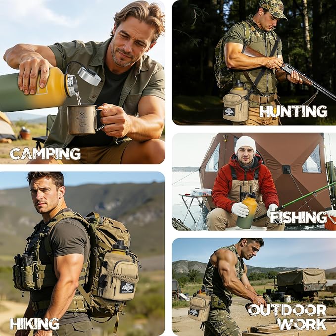 NATURE PIONEOR 64 oz Tactical Water Bottle with MOLLE Bottle Pouch & 3 Lids | 18/8 Food-grade Stainless Steel, Double Vacuum Insulation, 3 Leak-proof Lids, Handle, Strap, Camping, Hiking, Gym, Work - Image 9
