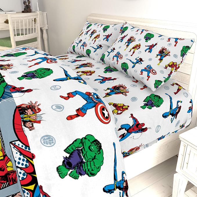 Jay Franco Kids Sheet Set with Fitted, Flat Sheets & Pillow Cover - Ultra-Soft Bedding with Pillowcase for Room Decor, White - Avengers, 4 Piece Full - Image 7