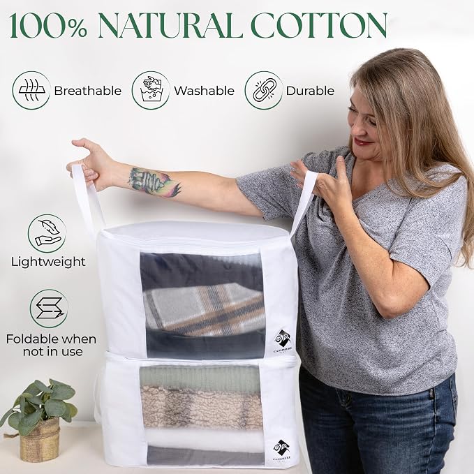 Sweater Storage for Closet – 2 Large Cotton Garment Bags, 30 Cedar Rings, & Mesh Window for Cashmere Sweaters – Wool & Cotton Sweater Organizer by Cashmere Kiwi, 15 x 11 x 9 In - Image 6