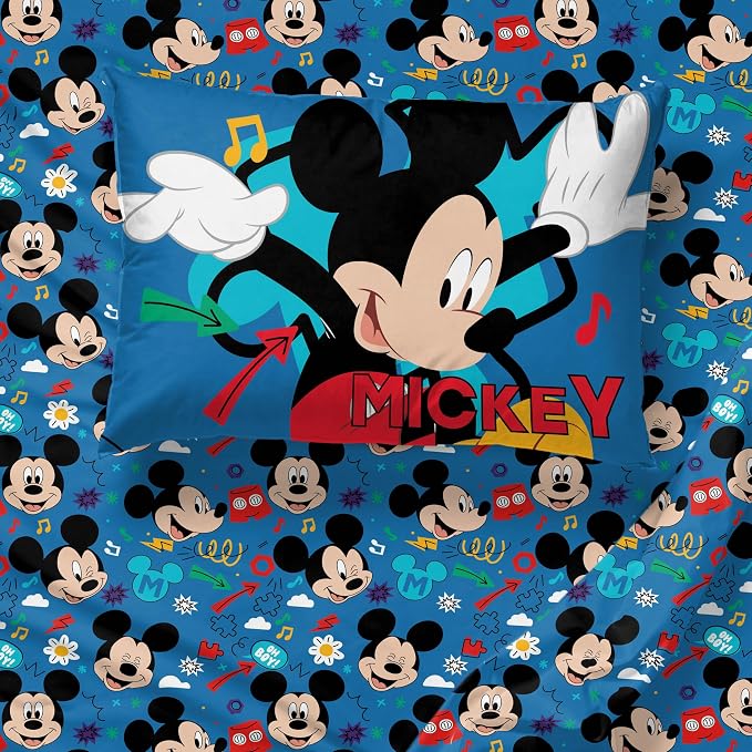 Jay Franco Kids Sheet Set with Fitted, Flat Sheets & Pillow Cover - Ultra-Soft Bedding with Pillowcase for Room Decor, Blue - Mickey Mouse, 3 Piece Twin - Image 7