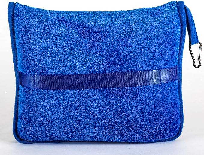 BlueHills Premium Soft 2 Pack Travel Blanket Set for Two Plane - Royal Blue | Travel Set Blanket/Pillows, Soft Bag Pillowcase, Hand Luggage Belt & Backpack Clip, Compact & Packable, Traveling Essentials - Image 9