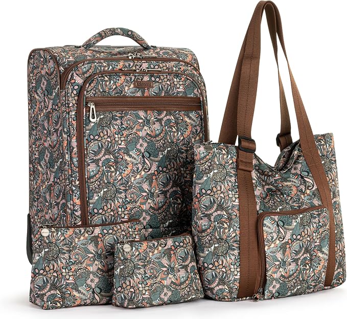 Sakroots On the Go 4 Piece Travel Bundle, Includes 21" Rolling Suitcase, Packable Large Tote, Medium & Small Pouches by Sakroots