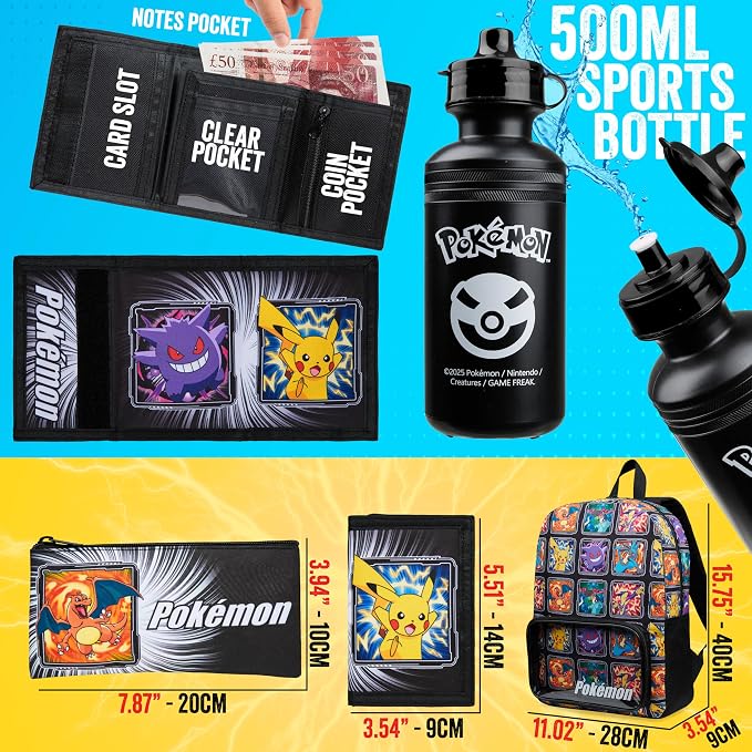 Pokemon Backpack Set 4 Pcs for Kids with Backpack Water Bottle Pencil Case Lunch Bag or Wallet Anime School Supplies Gifts (Multi 4 Pcs Set) - Image 6
