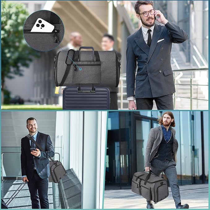 HILOMON Convertible Duffle Bags for Travel Carry On Suit Duffle Bags with Shoulder Strap 2 in 1 Hanging Garment Duffle Bag for Men Women (Gray Mesh Storage) - Image 7