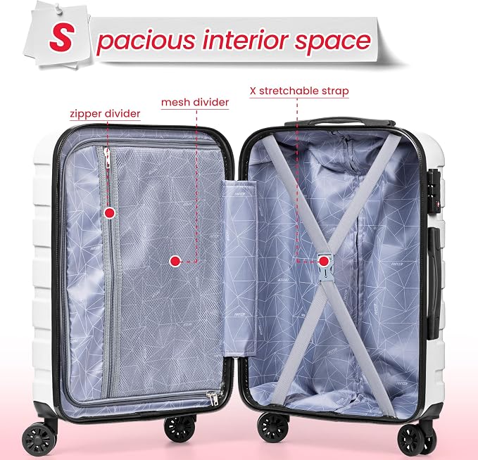 AnyZip Luggage Sets 3 Piece Hardshell Suitcase Set PC ABS Lightweight Travel Suitcases with 4 Double Spinner Wheels TSA Lock 20 24 28 Inch White - Image 7
