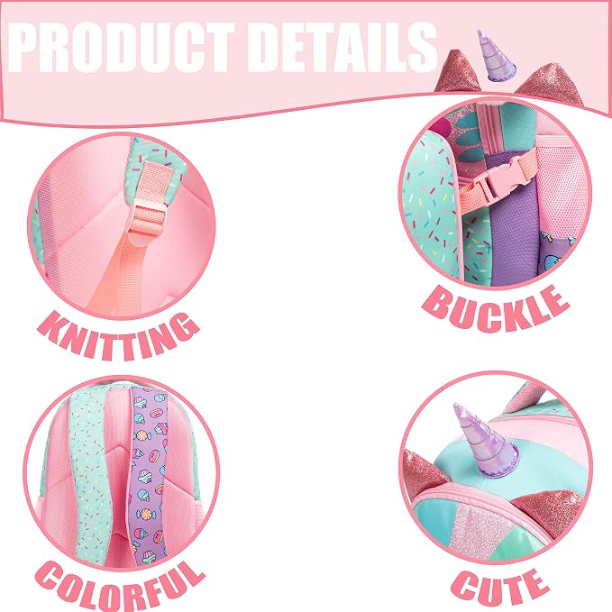 Unicorn Kids Backpacks for Girls School Bag with Lunch Box School Backpack for Girls Set Cute Bookbag for Kindergarten - Image 5