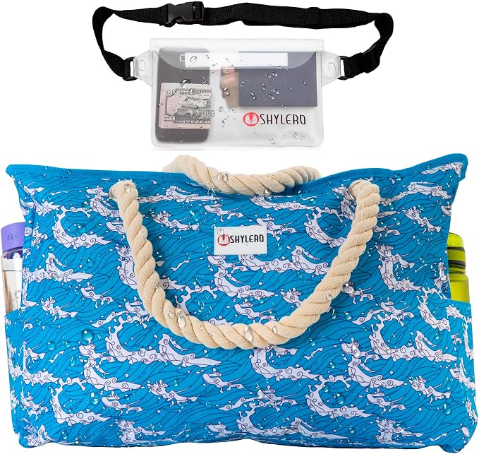 Beach Bag and Pool Bag Has Cooler Pocket, 7 Pockets Total, Zip Top. Family Size Waterproof Beach Tote - Image 9