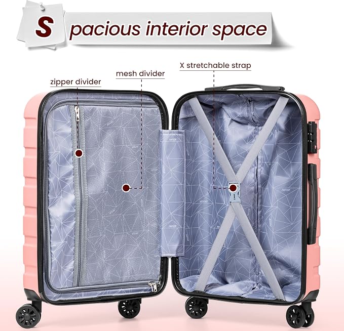 AnyZip Luggage Sets 3 Piece Hardshell Suitcase Set PC ABS Lightweight Travel Suitcases with 4 Double Spinner Wheels TSA Lock 20 24 28 Inch Pink - Image 7