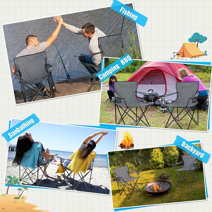 HaSteeL Camping Chair for Adults, Folding Beach Chair Set of 2, Large Foldable Portable Chair for Outdoors Fishing, Hiking, Sporting, Travel, Picnic, Lawn, Hold 275lbs & A Storage Bags (Grey) - Image 7