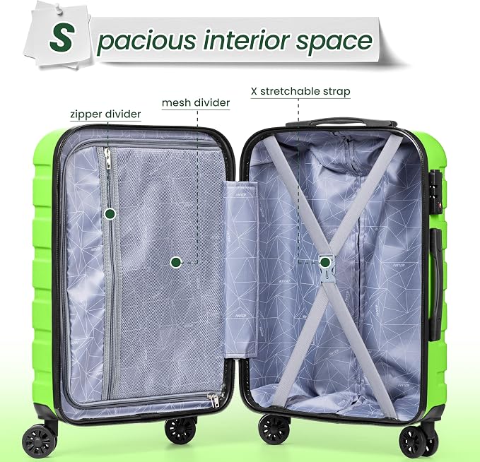 AnyZip Luggage Sets 3 Piece Hardshell Suitcase Set PC ABS Lightweight Travel Suitcases with 4 Double Spinner Wheels TSA Lock 20 24 28 Inch Apple Green - Image 7