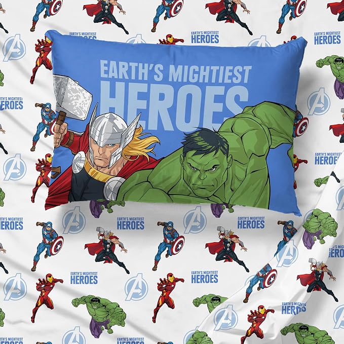 Jay Franco Kids Sheet Set with Fitted, Flat Sheets & Pillow Cover - Ultra-Soft Bedding with Pillowcase for Room Decor, White - Avengers, 3 Piece Twin - Image 7