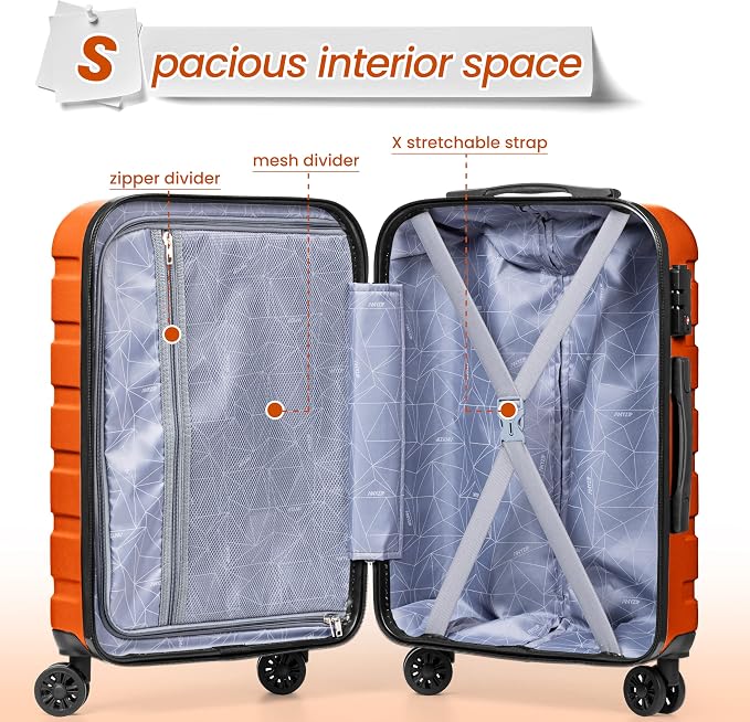 AnyZip Luggage Sets 3 Piece Hardshell Suitcase Set PC ABS Lightweight Travel Suitcases with 4 Double Spinner Wheels TSA Lock 20 24 28 Inch Orange - Image 7