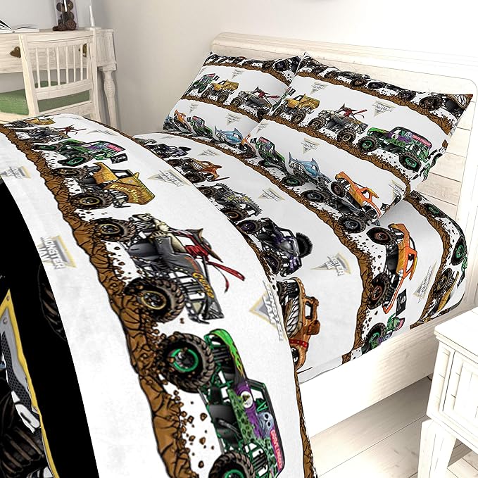 Jay Franco Kids Sheet Set with Fitted, Flat Sheets & Pillow Cover - Ultra-Soft Bedding with Pillowcase for Room Decor, Multi - Monster Jam, 4 Piece Full - Image 7