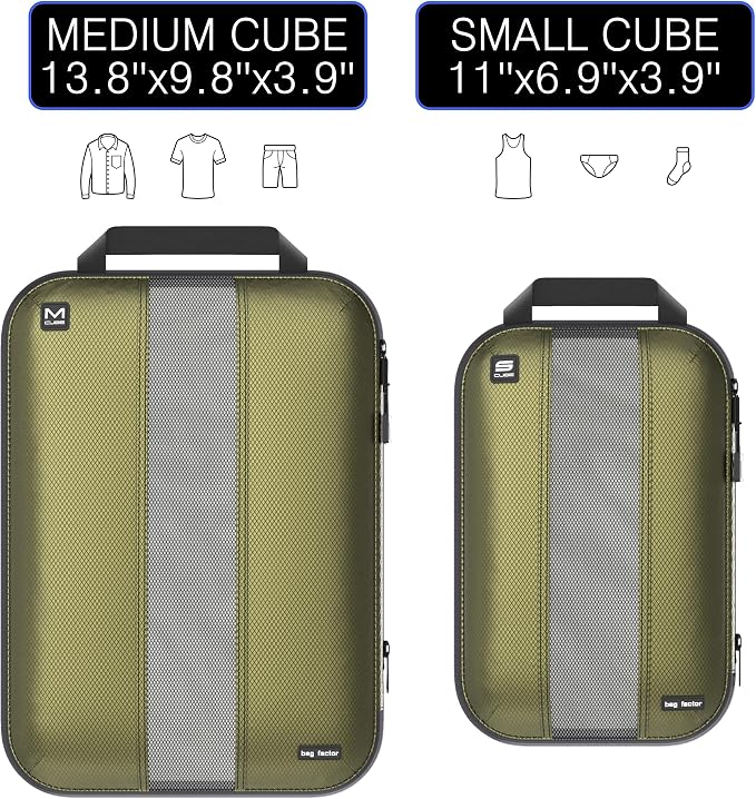 Premium Ultralight Compression Packing Cubes for Travel - Bag Factor Luggage Organizer Set (Double Sided Clean Dirty - Olive Green - 2 Set) - Image 5