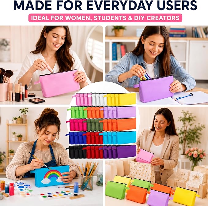 Reginary 60 Pcs Multicolor Canvas Makeup Bag Bulk Portable Travel Cosmetic Pouch Versatile Blank Toiletry Bag with Zipper for Women DIY Craft Purse Pencil Case (7.5 x 5 x 2 Inch) - Image 9
