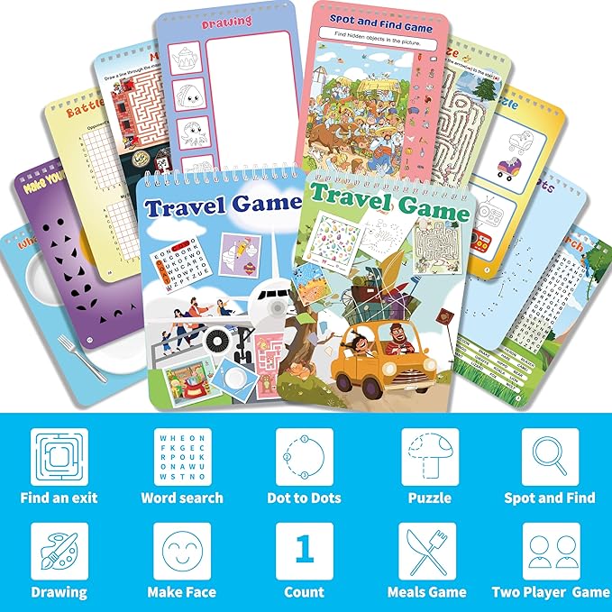 2 Pack Reusable Activity Game for Kids Ages 4-8, 8-12,Travel Games Include 56 Different Game,1-2 Players,Toy & Learning Tool for Road Trip Airplane Activity