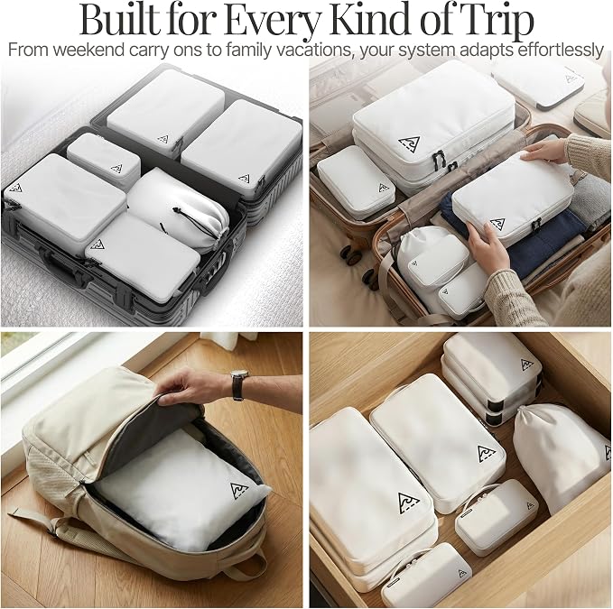 Well Traveled 8 pcs Compression Packing Bags Cubes Set with HybridMax Double-Capacity Design - Packing Cubes for Travel Compression to Maximize Limited Luggage Space, White - Image 8
