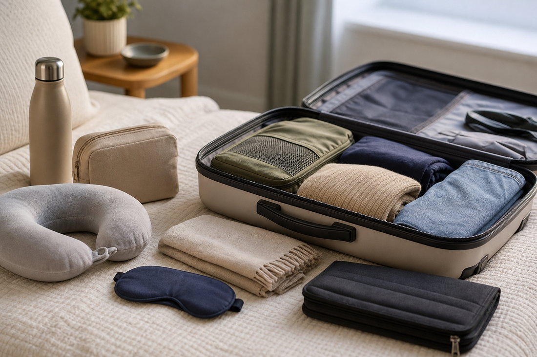 Unbranded organized spatial layout featuring practical air-travel preparation