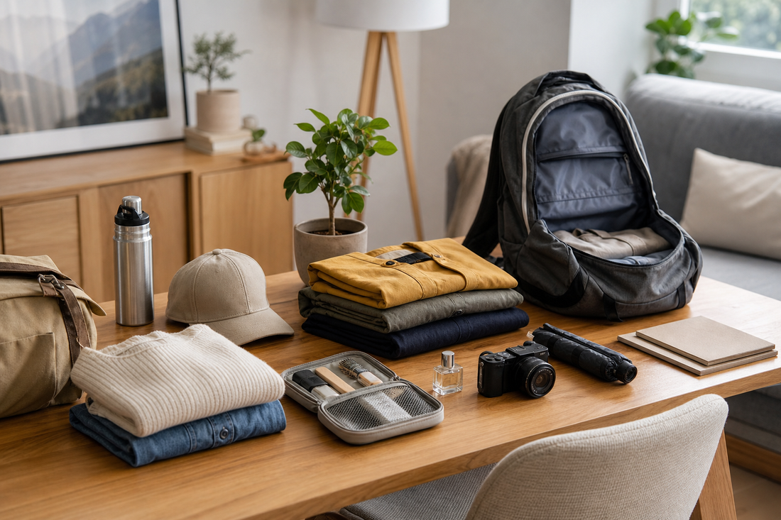 Unbranded orderly inspection setup featuring everyday preparation for outings and future trips