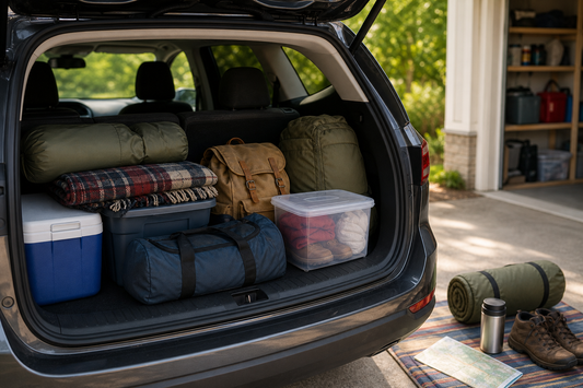 Unbranded repeatable routine scene featuring practical road-trip preparation
