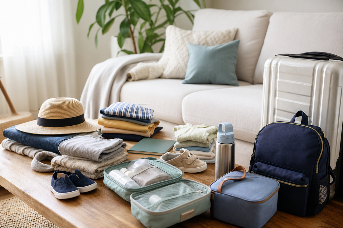 Unbranded repeatable routine scene featuring practical family travel