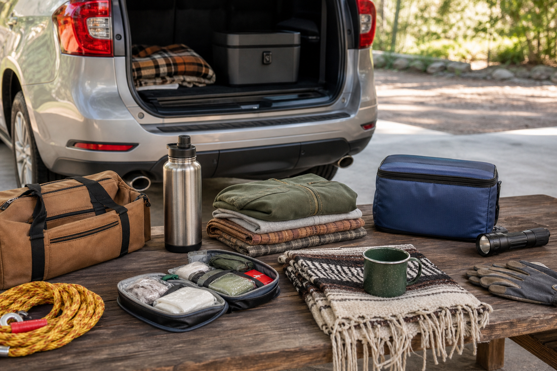 Unbranded orderly inspection setup featuring practical road-trip preparation
