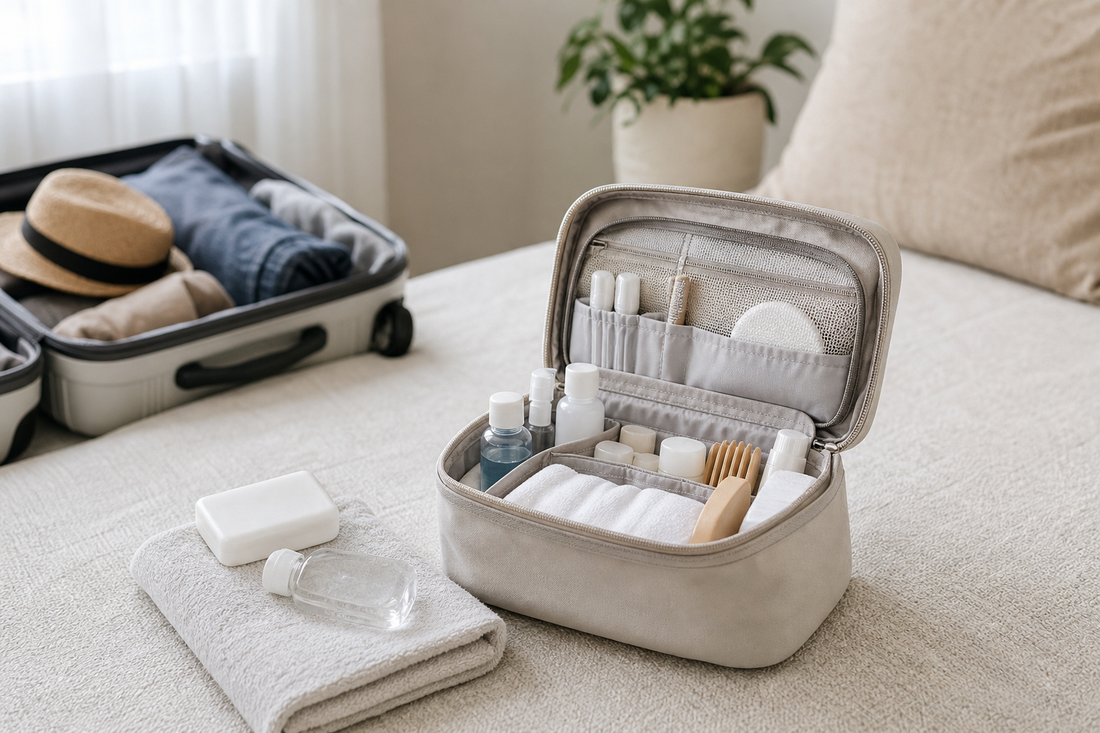Unbranded practical sequence scene featuring practical travel hygiene