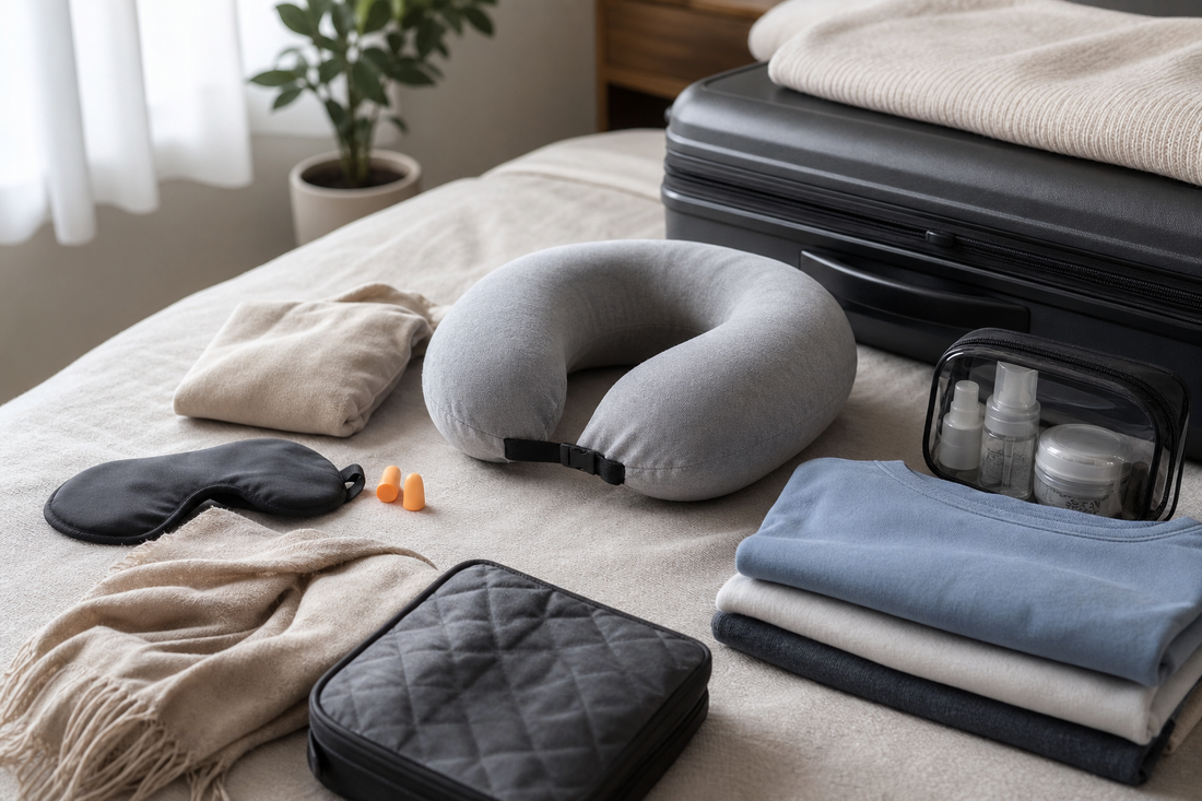 Unbranded repeatable routine scene featuring practical travel comfort