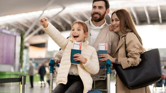 Premium travel hygiene essentials arranged elegantly with blue spa-inspired aesthetic, featuring BBPOW branding and text "Start the New Year Strong Together" for family wellness and travel preparation