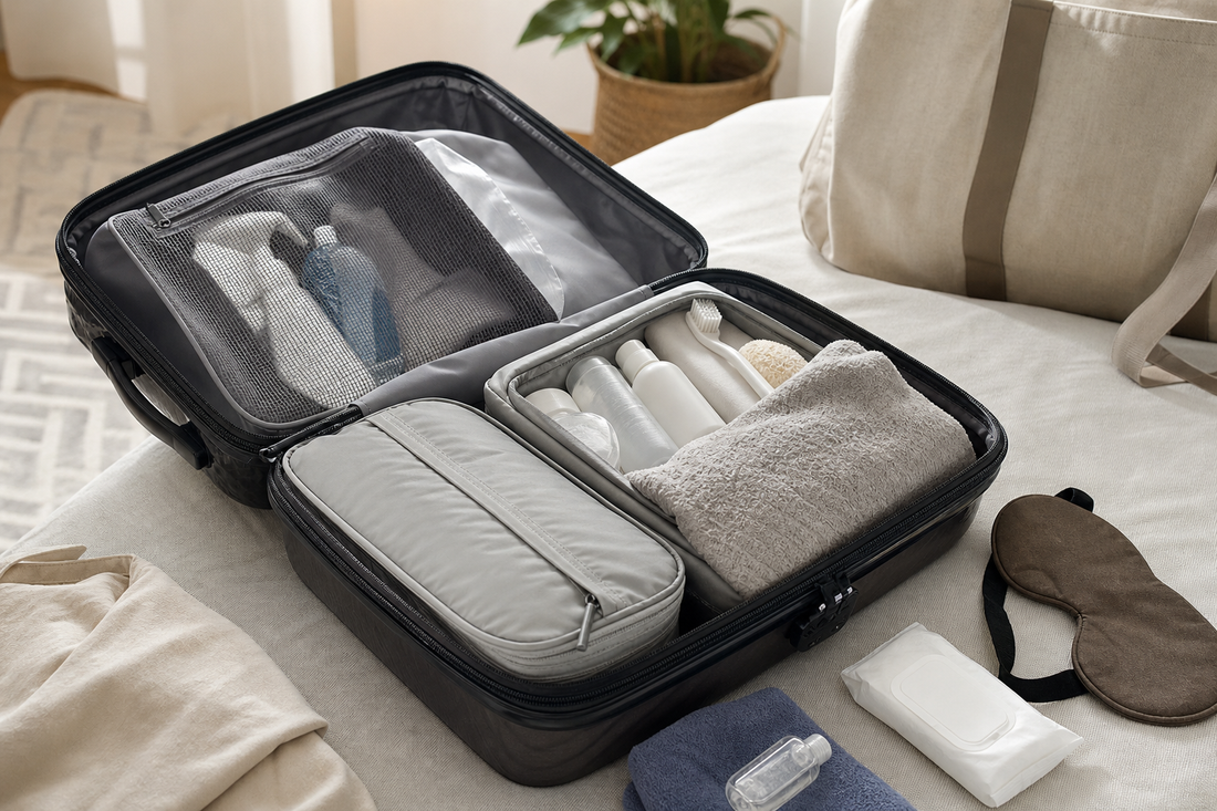 Unbranded organized spatial layout featuring practical travel hygiene