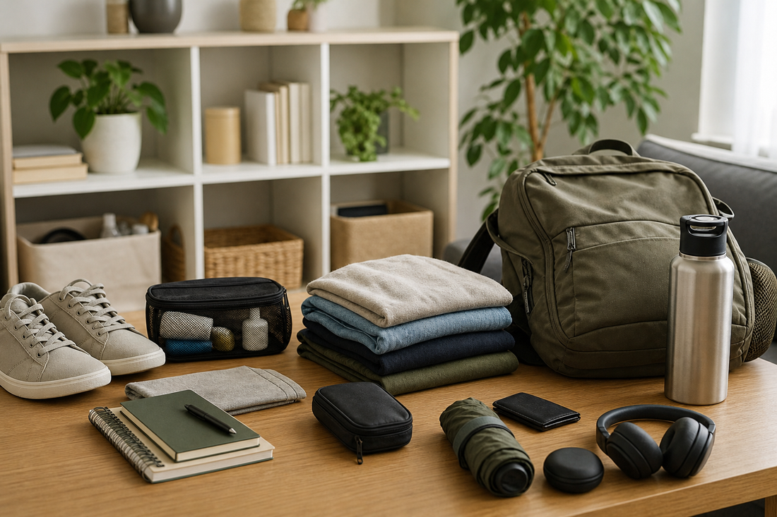 Unbranded orderly inspection setup featuring everyday preparation for outings and future trips