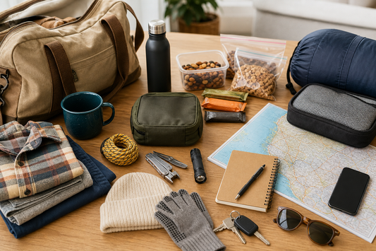 Unbranded organized spatial layout featuring practical road-trip preparation