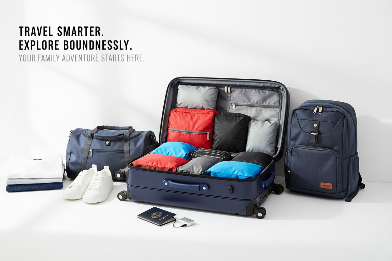 Durable travel bags, luggage sets and packing organizers with TSA-approved features for family vacations and business trips