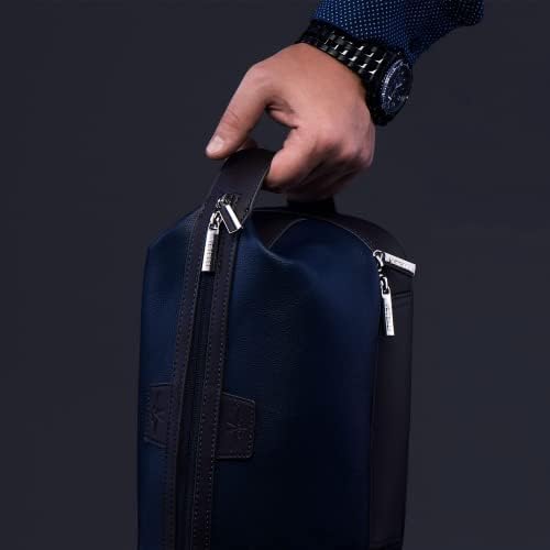 Vetell Leo Large Leather Men's Travel Toiletry and Shaving Case Bag with Upper and Lower Zippered Compartments, 3 Interior Loops and Carrying Handles - Image 5
