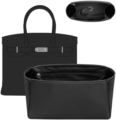 Doxo Premium Satin Fabric Birkin 35 Handbag Organizer - Luxury Inner Insert for Women's Tote Bags - Ultra-Soft & Lightweight - Perfect for Birkin 35 (BR35, Black) by Doxo