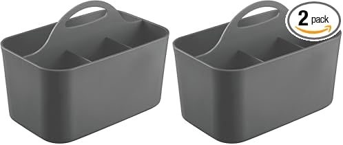 mDesign Small Plastic Shower/Bath Storage Organizer Caddy Tote with Handle for Dorm, Shelf, Cabinet - Hold Soap, Shampoo, Conditioner, Combs, Brushes, Lumiere Collection, Dark Gray (Pack of 2) by mDesign