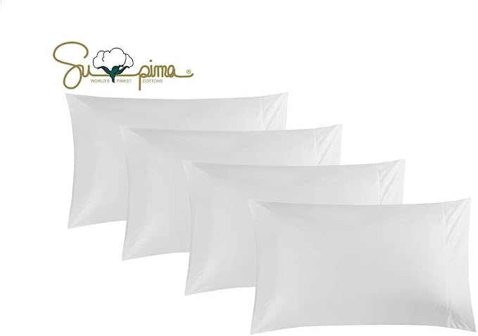 100% Supima Cotton 600 Thread Count Queen Pillowcase Set of 4, Luxury Hotel Pillow Cases,Soft & Silky Sateen Weave, Premium Quality Queen Pillowcase 4 Pieces (White, STD*4 pcs) by ELINEN