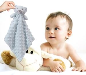 CREVENT Baby Welcome Gift Set Storage Basket with 2 Blankets+ 1 Security Blanket + 1 Taggie + 1 Gift Bag with Ribbon (Blue) - Image 4