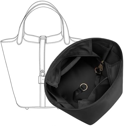Picotin 22 Bag Insert - Satin Fabric Picotin 22 Bags Purse Organizer Insert with Zipper - Soft & Smooth Touch - Fits Hermes Women's Luxury Handbags Inner Liner(PC22/Black) by OAIKOR